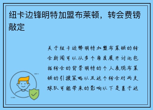 纽卡边锋明特加盟布莱顿，转会费镑敲定