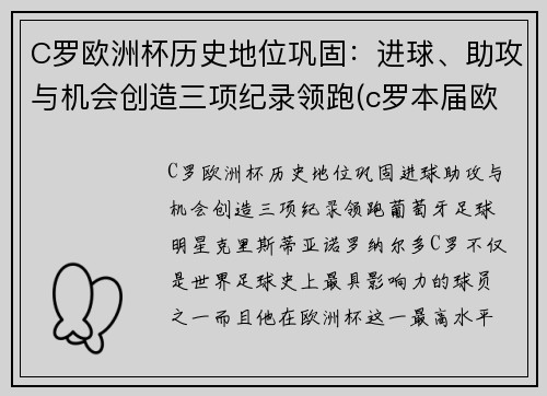 C罗欧洲杯历史地位巩固：进球、助攻与机会创造三项纪录领跑(c罗本届欧洲杯进球数)