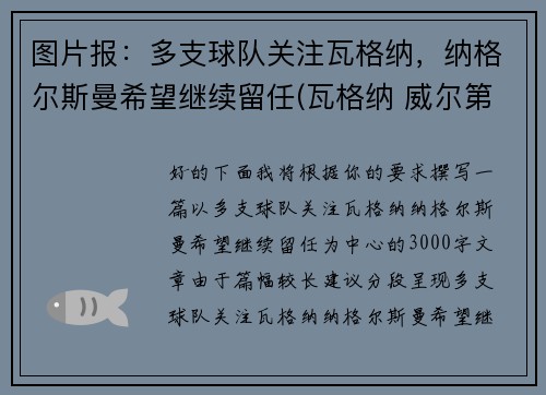 图片报：多支球队关注瓦格纳，纳格尔斯曼希望继续留任(瓦格纳 威尔第)