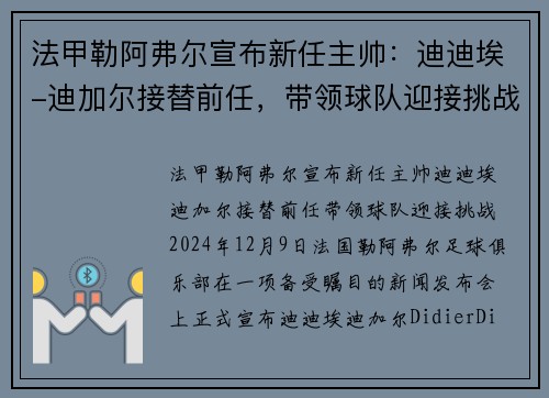 法甲勒阿弗尔宣布新任主帅：迪迪埃-迪加尔接替前任，带领球队迎接挑战