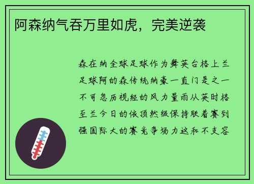 阿森纳气吞万里如虎，完美逆袭