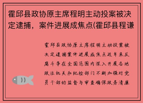 霍邱县政协原主席程明主动投案被决定逮捕，案件进展成焦点(霍邱县程谦萍)